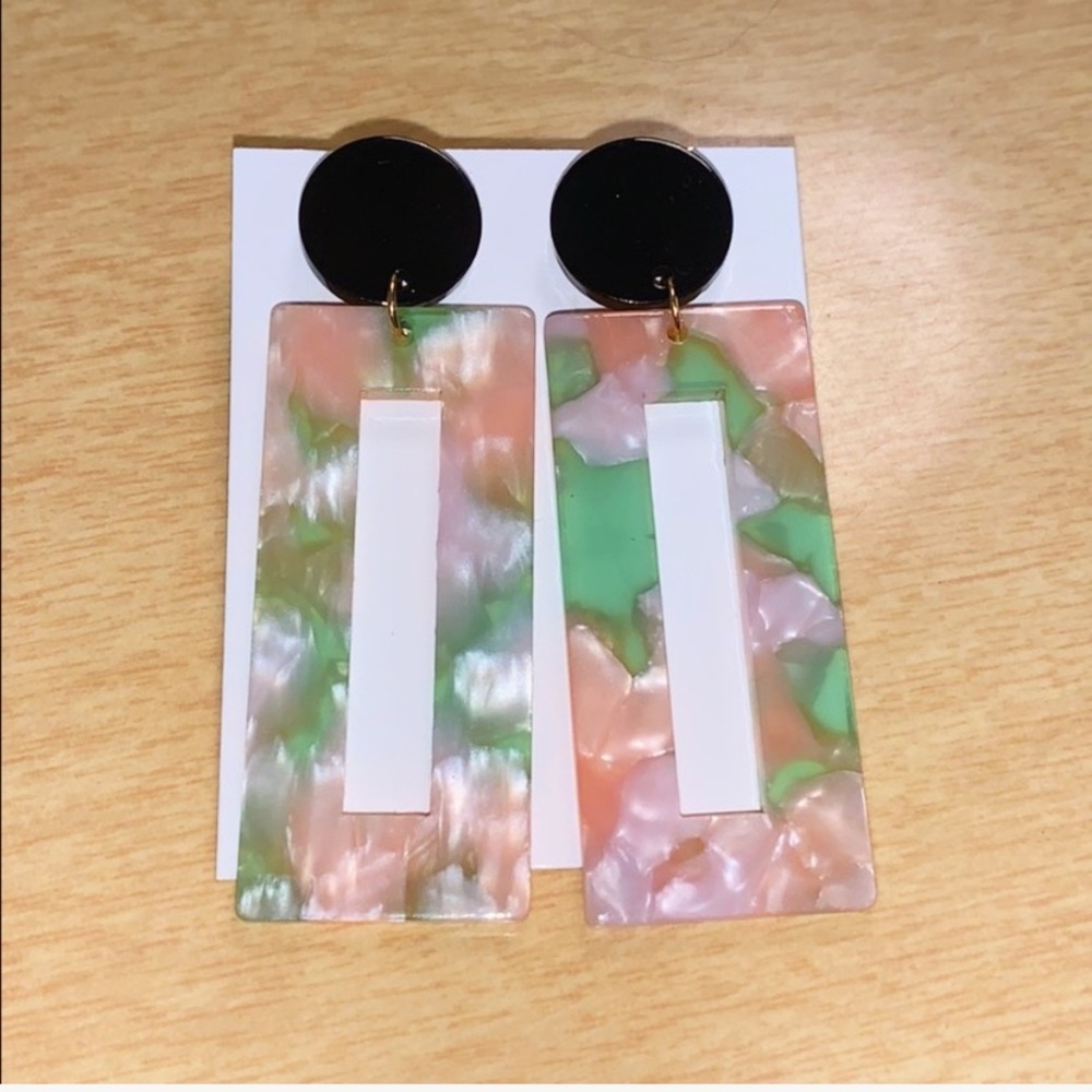 Marbleized acrylic rectangle drop dangle earrings